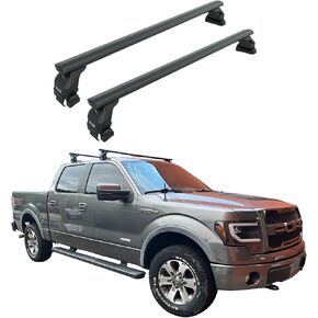 رف سقف TOROS F150 Truck Gen 12-13-14، قضبان متقاطعة من الألومنيوم، سعة 330 رطل، نوع السقف العادي، مضاد للسرقة (أسود، F150 12th 2009-14) in Kuwait