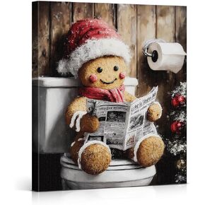 Funny Gingerbread on Toilet Christmas Bathroom Wall Art Prints Vintage Christmas Bathroom Wall Decor Cute Gingerbread Pictures for Restroom Washroom 8x10 Inch Framed in Saudi Arabia