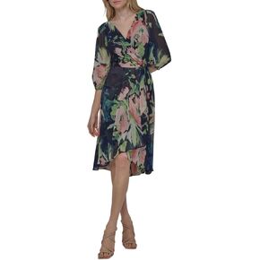 DKNY Women's Balloon Sleeve Faux Wrap Midi Dress in Saudi Arabia
