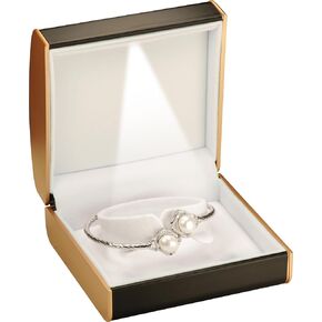 LED Bracelet Bangle Anklet Jewelry Gift Box for Engagement, Wedding…Luxury PU Leather Dome Top Designed with Gold Color Painted on the Sides Bangle Bracelet Anklet Jewelry Gifts Holder Storage Box with Light for Women for Men in Kuwait