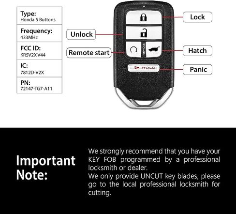 2 Keylessbest Replacement for 2017 2018 2019 2020 Honda Pilot CR-V EX-L Elite Touring Key Fob Remote Control KR5V2X V44 5 Buttons 433MHz in Saudi Arabia