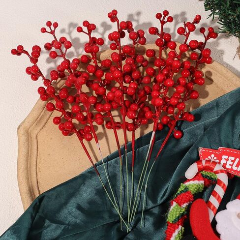 5Pcs Artificial Christmas Red Berry Stems, 30 Beads Christmas Fake Plants Flowers Holly Berry Stamen Wreath Ornaments, Realistic Berries Sprigs for Xmas Tree Picks Party Home Decor (25cm) in Saudi Arabia