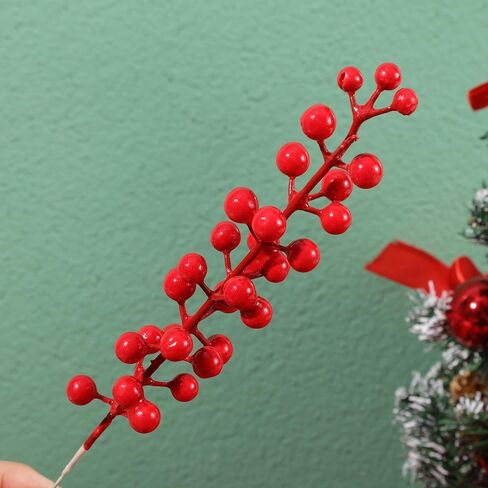 5Pcs Artificial Christmas Red Berry Stems, 30 Beads Christmas Fake Plants Flowers Holly Berry Stamen Wreath Ornaments, Realistic Berries Sprigs for Xmas Tree Picks Party Home Decor (25cm) in Saudi Arabia