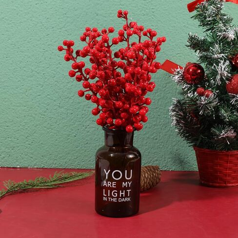 5Pcs Artificial Christmas Red Berry Stems, 30 Beads Christmas Fake Plants Flowers Holly Berry Stamen Wreath Ornaments, Realistic Berries Sprigs for Xmas Tree Picks Party Home Decor (25cm) in Saudi Arabia