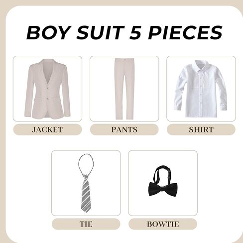 Boys Formal Suits for Kids 5 Piece Slim Fit Summer Beach Wedding Outfit Light Weight Prom Tuxedo Suit Set in Kuwait