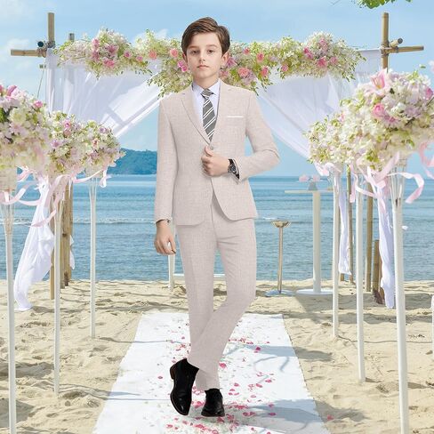 Boys Formal Suits for Kids 5 Piece Slim Fit Summer Beach Wedding Outfit Light Weight Prom Tuxedo Suit Set in Kuwait