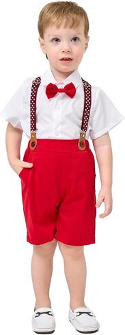 Boys Summer Formal Outfit Set - Gentleman Baby Boy Outfit Toddler Suit Short Sleeve Bow Tie Shirt Pants in Saudi Arabia