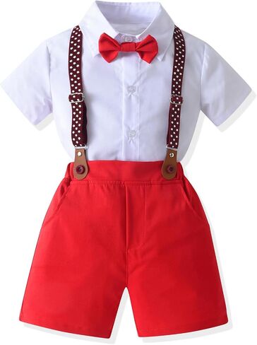 Boys Summer Formal Outfit Set - Gentleman Baby Boy Outfit Toddler Suit Short Sleeve Bow Tie Shirt Pants in Saudi Arabia
