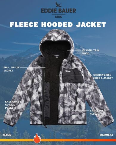 سترة Eddie Bauer الصوفية للأطفال - سترة بغطاء للرأس مبطنة بالصوف الناعم من صوف الشيربا للأولاد والبنات - هوديس مريحة بسحاب كامل (5-20) in Saudi Arabia