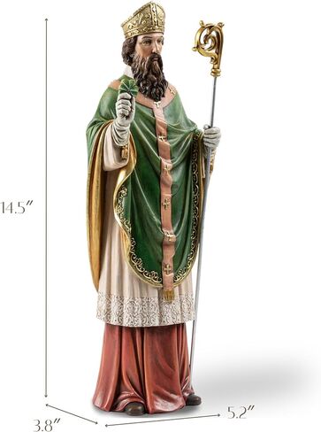 14" H Renaissance Saint Patrick Statue Painted in Full Color,Resin Devout Gift,Prayerful Inspiration St.Patrick Figurine,Greenish Catholic Holy Statue for Shrine,Home Decor and Church in Saudi Arabia