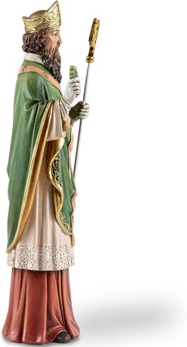 14" H Renaissance Saint Patrick Statue Painted in Full Color,Resin Devout Gift,Prayerful Inspiration St.Patrick Figurine,Greenish Catholic Holy Statue for Shrine,Home Decor and Church in Saudi Arabia