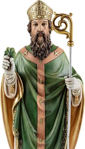 14" H Renaissance Saint Patrick Statue Painted in Full Color,Resin Devout Gift,Prayerful Inspiration St.Patrick Figurine,Greenish Catholic Holy Statue for Shrine,Home Decor and Church in Saudi Arabia