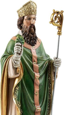 14" H Renaissance Saint Patrick Statue Painted in Full Color,Resin Devout Gift,Prayerful Inspiration St.Patrick Figurine,Greenish Catholic Holy Statue for Shrine,Home Decor and Church in Saudi Arabia