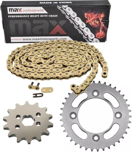 سلسلة محرك Max Motosports 420x86 ومجموعة ضرس أمامية وخلفية بديلة لهوندا CRF110F 2013 2014 2015 2016 2017 2018 2019 2020 2021 2022 2023 2024 (ذهبي) in Kuwait