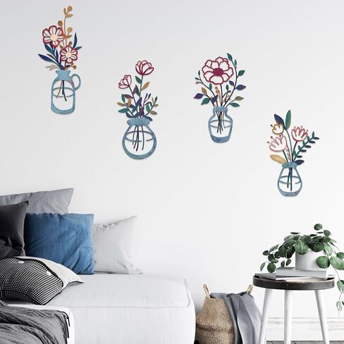 4 قطع مزهرية معدنية جدار الفن الأسود المعادن الزهور جدار ديكور الحد الأدنى الأزهار الجدار شنقا ديكور الزهور المعدنية جدار الفنون منحوتات الجدار المعدنية معلقة لغرفة المعيشة الحمام المطبخ in Kuwait