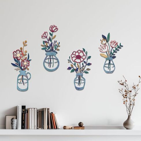 4 قطع مزهرية معدنية جدار الفن الأسود المعادن الزهور جدار ديكور الحد الأدنى الأزهار الجدار شنقا ديكور الزهور المعدنية جدار الفنون منحوتات الجدار المعدنية معلقة لغرفة المعيشة الحمام المطبخ in Kuwait