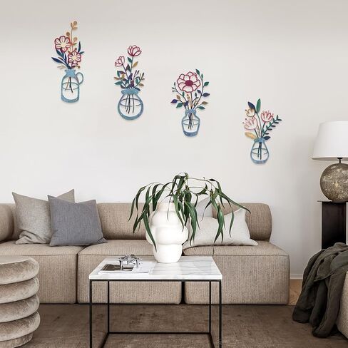 4 قطع مزهرية معدنية جدار الفن الأسود المعادن الزهور جدار ديكور الحد الأدنى الأزهار الجدار شنقا ديكور الزهور المعدنية جدار الفنون منحوتات الجدار المعدنية معلقة لغرفة المعيشة الحمام المطبخ in Kuwait