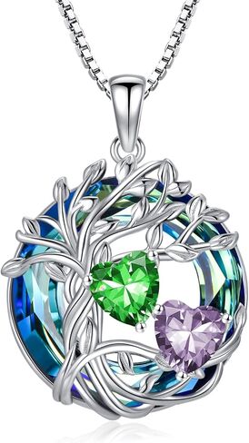 TOUPOP s925 Sterling Silver Family Celtic Tree of Life Pendant Necklaces with 2 Heart Birthstone with Blue Austrian Crystal Jewelry Birthday Anniversary Christmas Gifts for Her Wife Girlfriend Mom (18K Real White Gold Filled) in Saudi Arabia