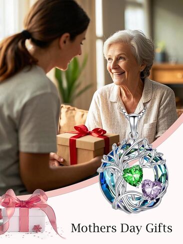 TOUPOP s925 Sterling Silver Family Celtic Tree of Life Pendant Necklaces with 2 Heart Birthstone with Blue Austrian Crystal Jewelry Birthday Anniversary Christmas Gifts for Her Wife Girlfriend Mom (18K Real White Gold Filled) in Saudi Arabia