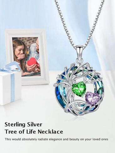TOUPOP s925 Sterling Silver Family Celtic Tree of Life Pendant Necklaces with 2 Heart Birthstone with Blue Austrian Crystal Jewelry Birthday Anniversary Christmas Gifts for Her Wife Girlfriend Mom (18K Real White Gold Filled) in Saudi Arabia
