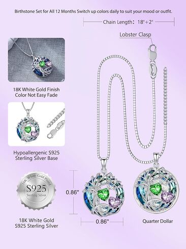 TOUPOP s925 Sterling Silver Family Celtic Tree of Life Pendant Necklaces with 2 Heart Birthstone with Blue Austrian Crystal Jewelry Birthday Anniversary Christmas Gifts for Her Wife Girlfriend Mom (18K Real White Gold Filled) in Saudi Arabia