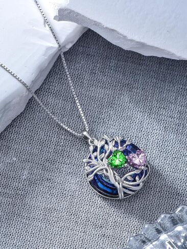 TOUPOP s925 Sterling Silver Family Celtic Tree of Life Pendant Necklaces with 2 Heart Birthstone with Blue Austrian Crystal Jewelry Birthday Anniversary Christmas Gifts for Her Wife Girlfriend Mom (18K Real White Gold Filled) in Saudi Arabia