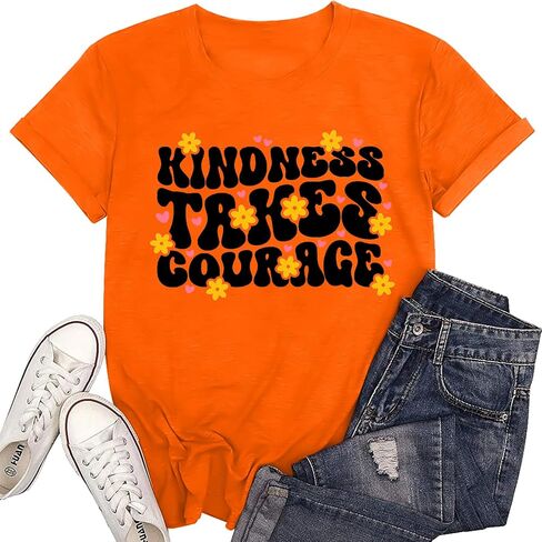 تي شيرت نسائي من Be Kind، قميص ملهم غير رسمي ليوم الوحدة، قمصان برتقالية، قمصان مدرسية لطيفة in Kuwait