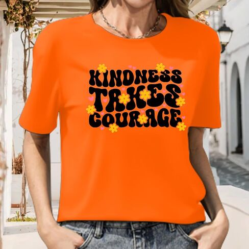 تي شيرت نسائي من Be Kind، قميص ملهم غير رسمي ليوم الوحدة، قمصان برتقالية، قمصان مدرسية لطيفة in Kuwait