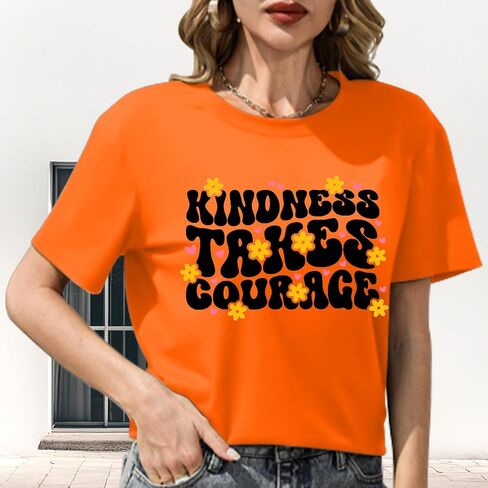 تي شيرت نسائي من Be Kind، قميص ملهم غير رسمي ليوم الوحدة، قمصان برتقالية، قمصان مدرسية لطيفة in Kuwait