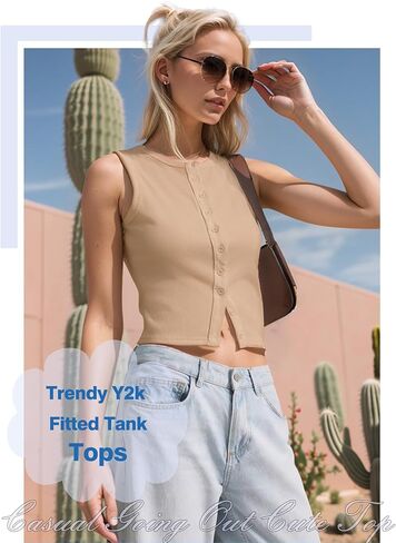 المرأة زر أسفل تانك القمم أكمام مضلع المحاصيل الصيف زر حتى Crewneck سترة قميص الخروج سليم صالح القمم in Kuwait