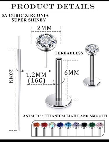 20G 18G 16G التيتانيوم Threadless أقراط مسطحة الظهر الأنف الدائري ترصيع الزنمة Labret ميدوسا ثقب المجوهرات G23 مونرو الشفاه الدائري الأفعى لدغة إلى الأمام الحلزون محارة الغضروف أقراط ثقب المجوهرات in Saudi Arabia
