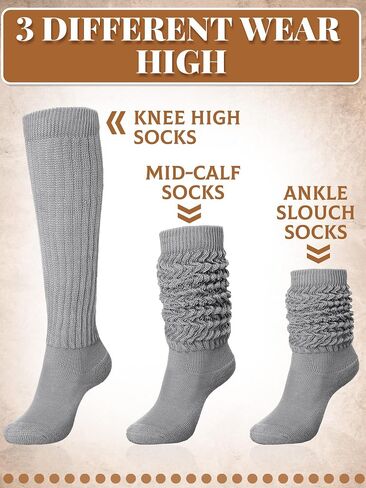 جوارب Slouch Socks Slouchy Socks Pack جوارب عالية الركبة جوارب 80s 90s جوارب قطنية مكدسة جوارب طويلة (أبيض، 12-13.5،1-4) in Kuwait