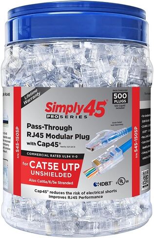 Unshielded Pass-Through RJ45 Modular Plugs for 23AWG Solid (Cat6) - Green, 26-24AWG Stranded, 3 Prong, 500 Pieces - S45-1605 in Kuwait