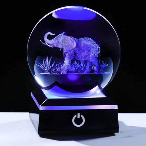 Enjinkail 3D Crystal Ball Elephant Gifts for Women Men Adults Decor for Home Snow Globe Ornament with LED Base Night Light, Laser Etched Glass Elephant Figurines Friendship Gifts for Her Mom Friend in Kuwait