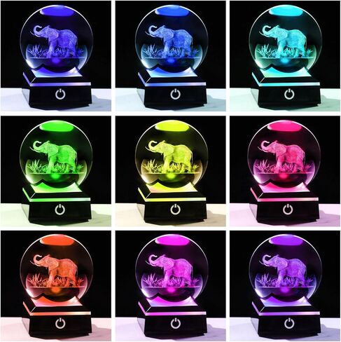 Enjinkail 3D Crystal Ball Elephant Gifts for Women Men Adults Decor for Home Snow Globe Ornament with LED Base Night Light, Laser Etched Glass Elephant Figurines Friendship Gifts for Her Mom Friend in Kuwait