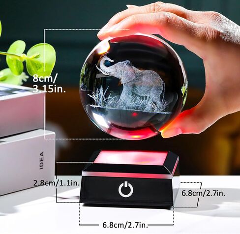 Enjinkail 3D Crystal Ball Elephant Gifts for Women Men Adults Decor for Home Snow Globe Ornament with LED Base Night Light, Laser Etched Glass Elephant Figurines Friendship Gifts for Her Mom Friend in Kuwait