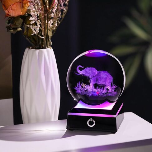 Enjinkail 3D Crystal Ball Elephant Gifts for Women Men Adults Decor for Home Snow Globe Ornament with LED Base Night Light, Laser Etched Glass Elephant Figurines Friendship Gifts for Her Mom Friend in Kuwait