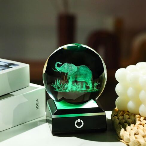 Enjinkail 3D Crystal Ball Elephant Gifts for Women Men Adults Decor for Home Snow Globe Ornament with LED Base Night Light, Laser Etched Glass Elephant Figurines Friendship Gifts for Her Mom Friend in Kuwait