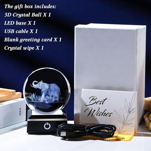 Enjinkail 3D Crystal Ball Elephant Gifts for Women Men Adults Decor for Home Snow Globe Ornament with LED Base Night Light, Laser Etched Glass Elephant Figurines Friendship Gifts for Her Mom Friend in Kuwait