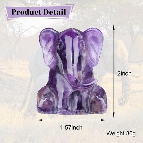 YATOJUZI 2" Amethyst Elephant Decor Statue Purple Elephant Gifts for Women Hand Carved Crystal Decor Figurines Crystals Animal Statue Figurine Purple Room Office Desk Home Decor Spiritual Gifts in Kuwait