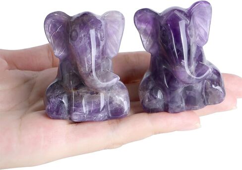 YATOJUZI 2" Amethyst Elephant Decor Statue Purple Elephant Gifts for Women Hand Carved Crystal Decor Figurines Crystals Animal Statue Figurine Purple Room Office Desk Home Decor Spiritual Gifts in Kuwait