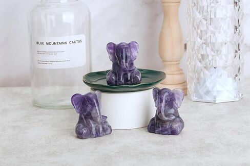 YATOJUZI 2" Amethyst Elephant Decor Statue Purple Elephant Gifts for Women Hand Carved Crystal Decor Figurines Crystals Animal Statue Figurine Purple Room Office Desk Home Decor Spiritual Gifts in Kuwait