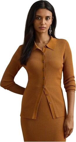 Lauren Ralph Lauren Women's Rib-Knit Long-Sleeve Polo Cardigan in Saudi Arabia