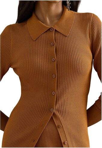 Lauren Ralph Lauren Women's Rib-Knit Long-Sleeve Polo Cardigan in Saudi Arabia