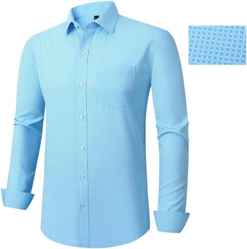 Mans Long Sleeve Button Down Shirt Wrinkle Free Dress Shirt Print Regular Fit Shirt for Man in Saudi Arabia