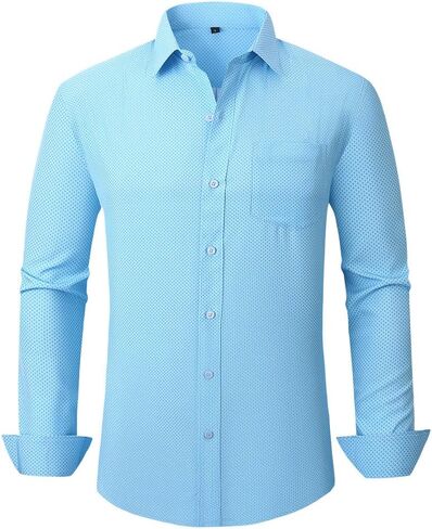 Mans Long Sleeve Button Down Shirt Wrinkle Free Dress Shirt Print Regular Fit Shirt for Man in Saudi Arabia