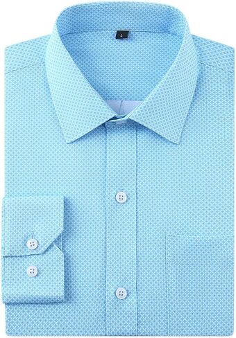 Mans Long Sleeve Button Down Shirt Wrinkle Free Dress Shirt Print Regular Fit Shirt for Man in Saudi Arabia