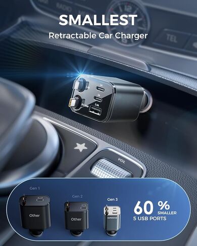 SuperOne 6 in 1 شاحن سيارة قابل للسحب مع كابلات من النوع C مزدوج ، و 99W محول إكسسوارات USB C USB C 99W مع 4 منافذ USB ، وشاحن سيارة شحن سريع لـ iPhone 16/15/14/13/12 ، Galaxy ، iPad in Kuwait