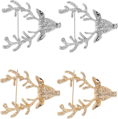 4Pcs Elk Head Brooch Pins Decorative Metal Brooches for Clothing Lightweight Scarf Buckle Accessories Unique Men and Women for Parties and Everyday Wear in Saudi Arabia