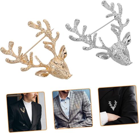 4Pcs Elk Head Brooch Pins Decorative Metal Brooches for Clothing Lightweight Scarf Buckle Accessories Unique Men and Women for Parties and Everyday Wear in Saudi Arabia
